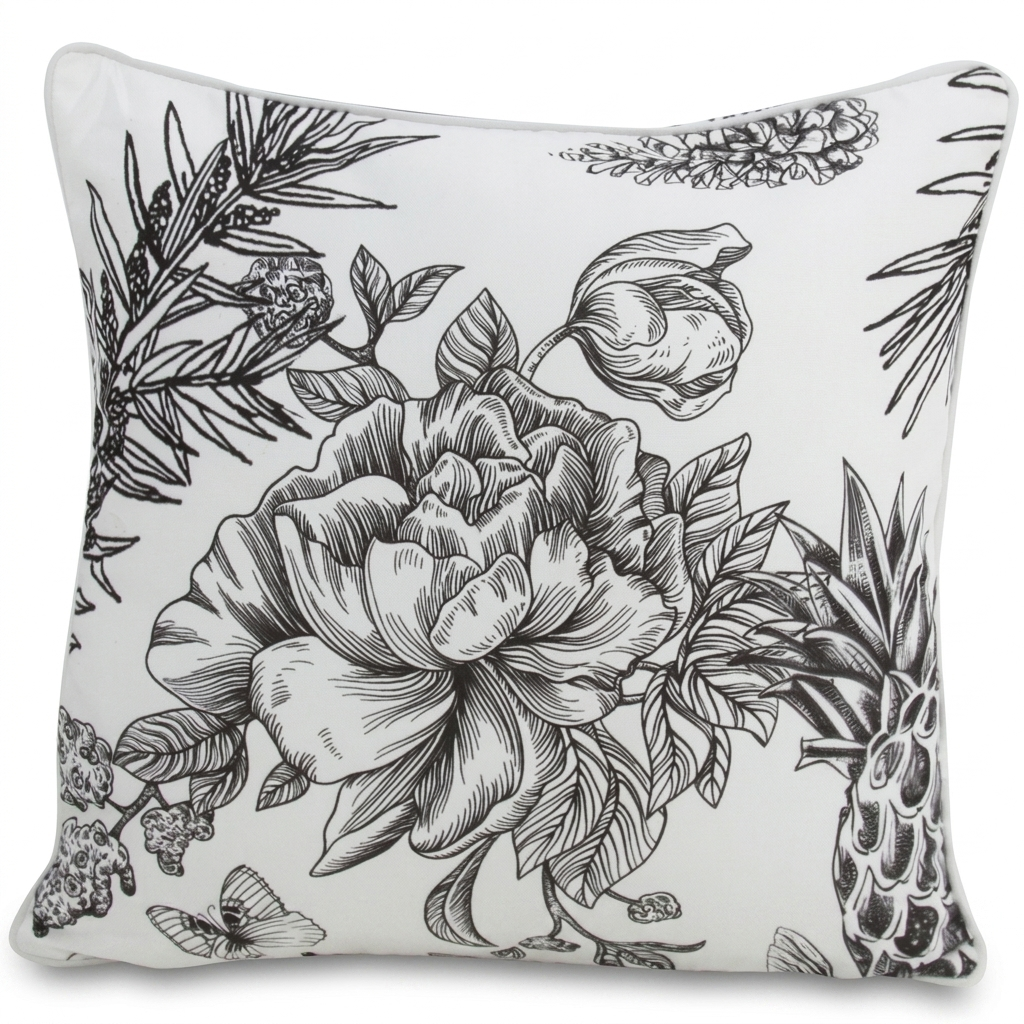 Tropical Black 45x45cm Outdoor Cushion — studio view
