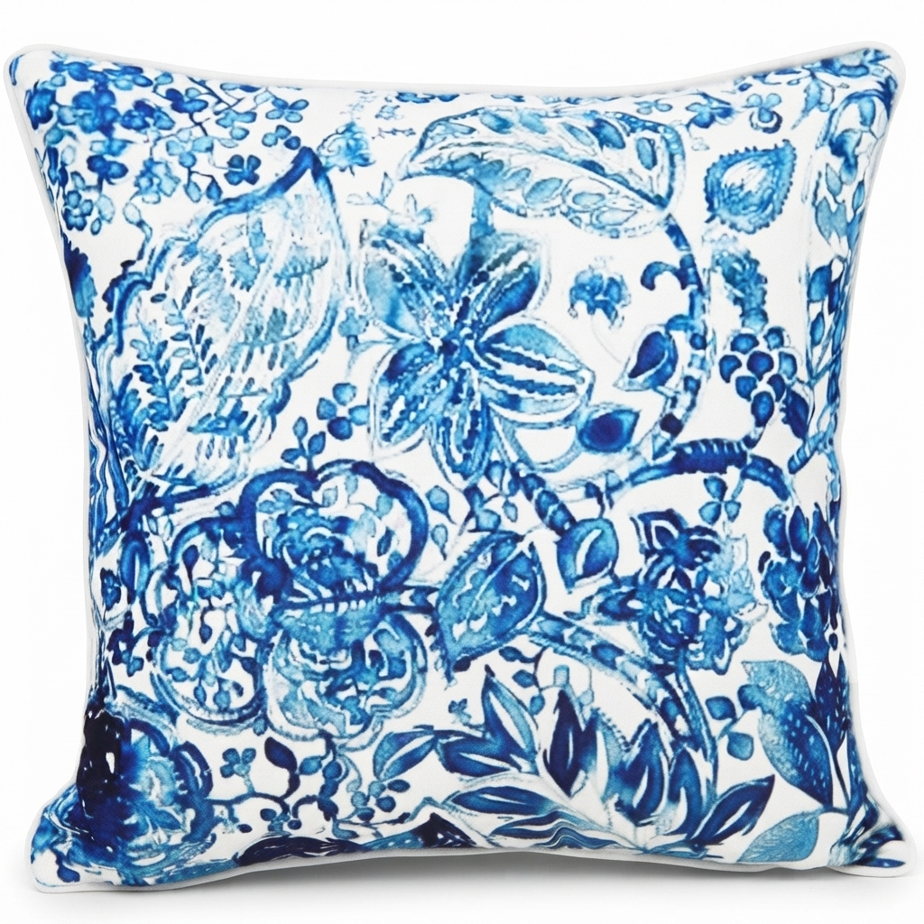 Blue Garden 45x45 Outdoor Cushion — studio view