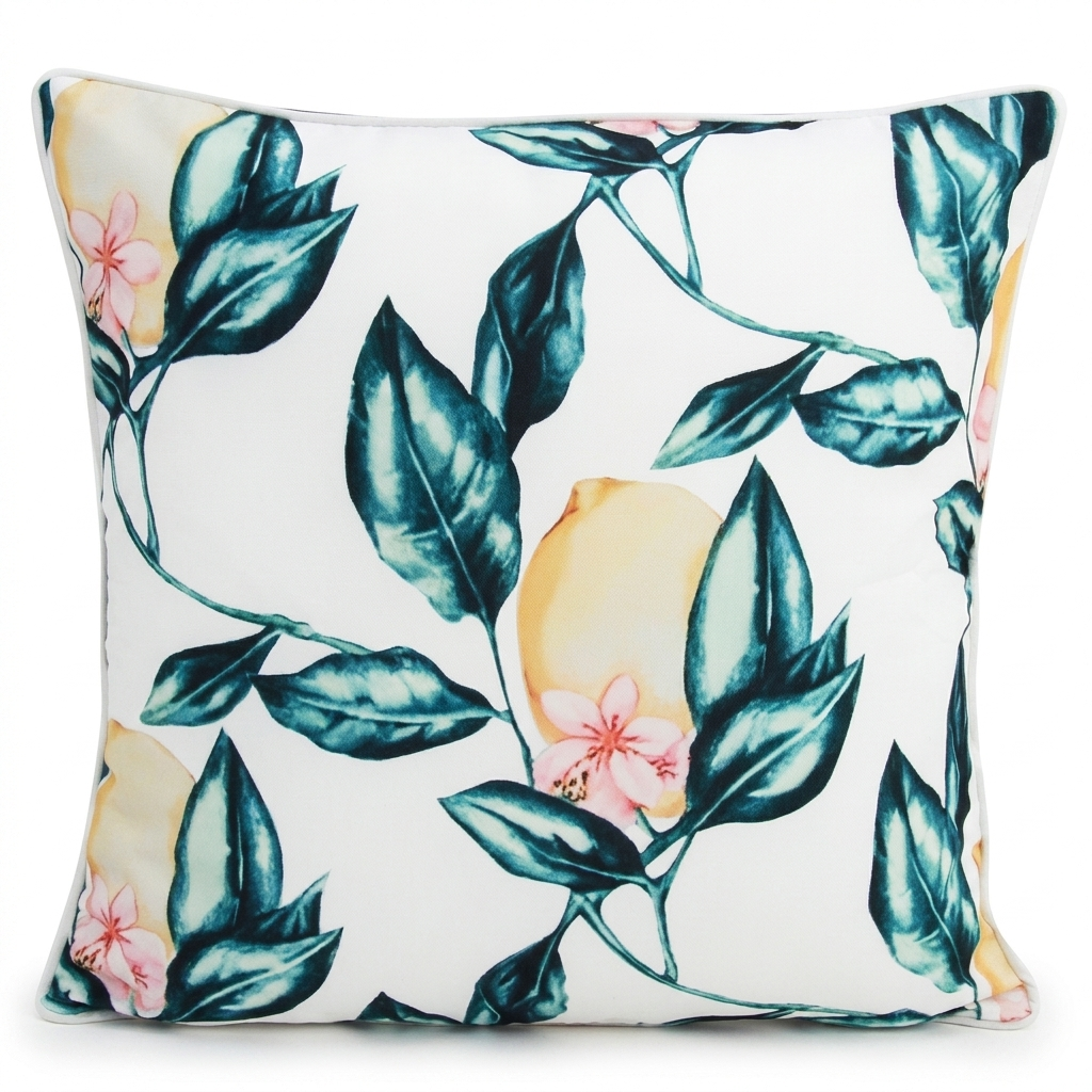 Wild Lemon White 45x45cm Outdoor Cushion — studio view