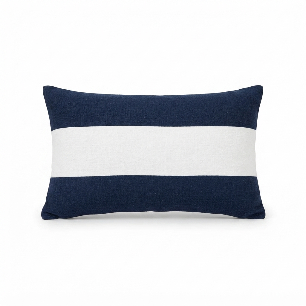 Linen Stripe Navy - Indoor Cushion (30 x 50) — studio view