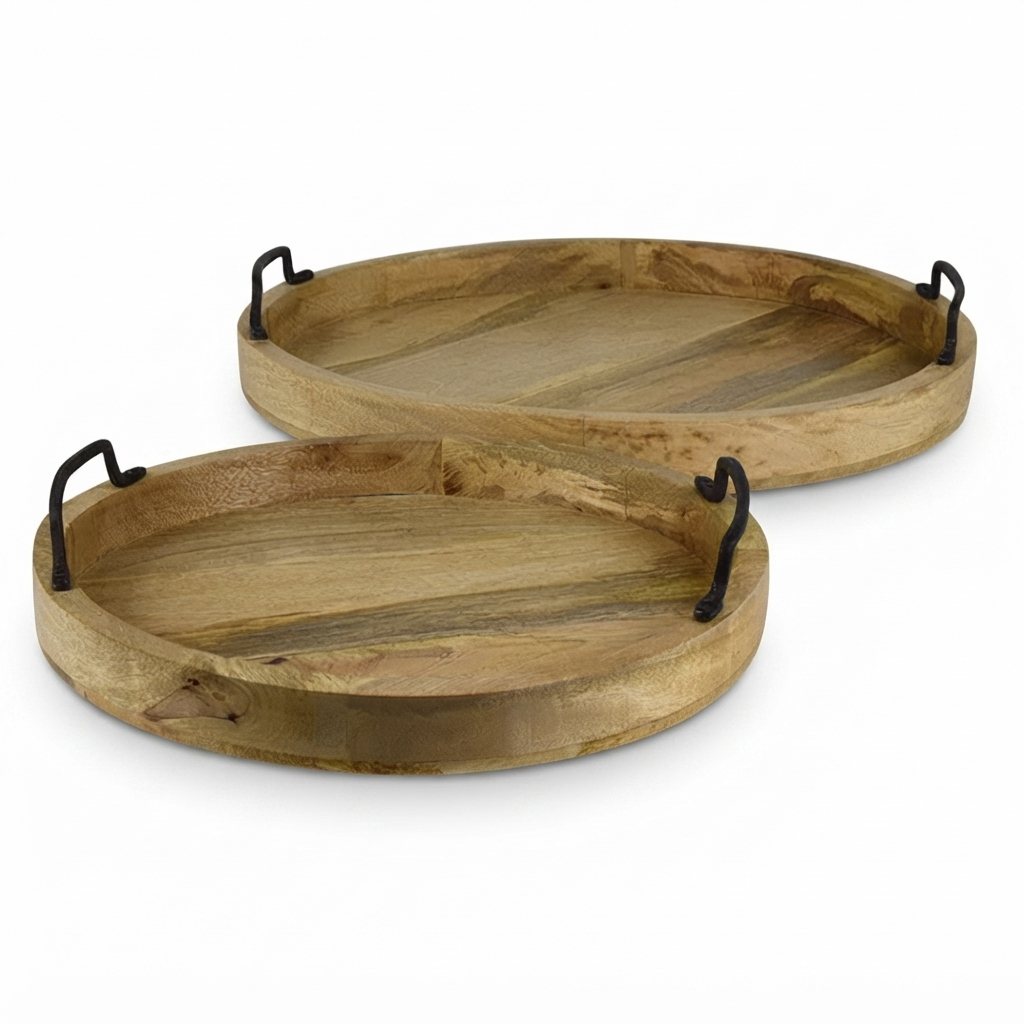 Erik Wood Tray w/Metal Handles — studio view