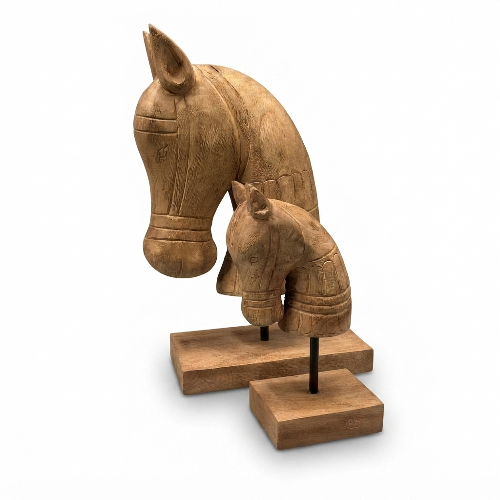 Teak Horse Carving — studio view