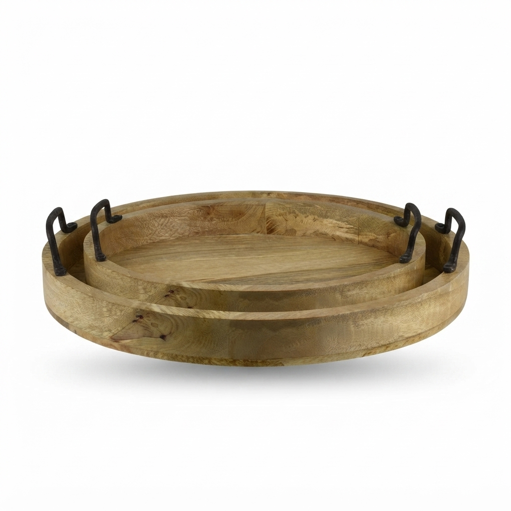 Erik Wood Tray w/Metal Handles — front view