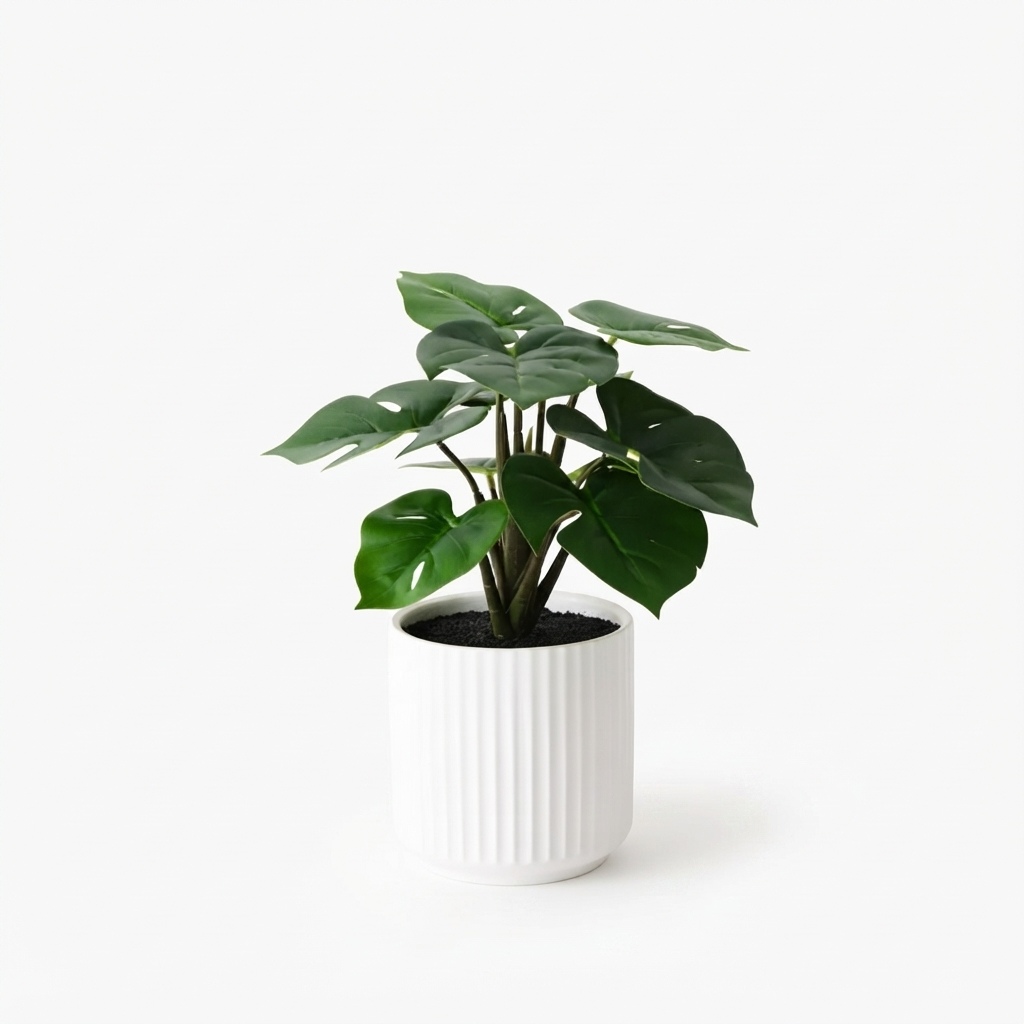 Monstera Plant in Pot - Artificial Plant (25cm H) — front view