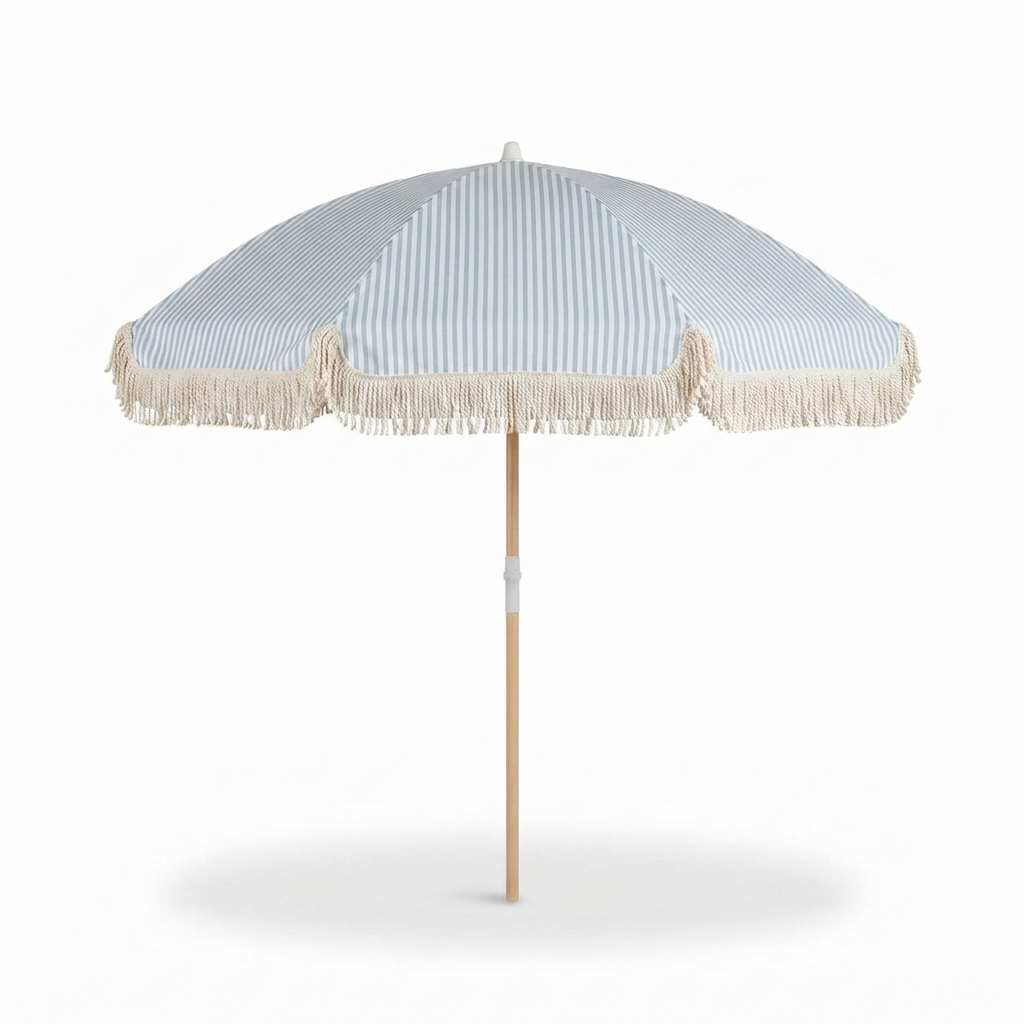 Marble Blue and White Stripe Beach Umbrella — front view