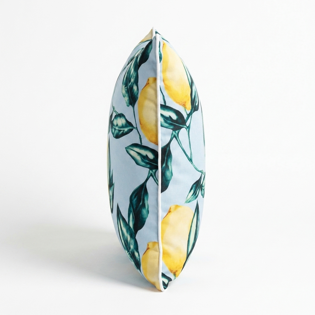 Wild Lemon Blue 45x45cm Outdoor Cushion — side view
