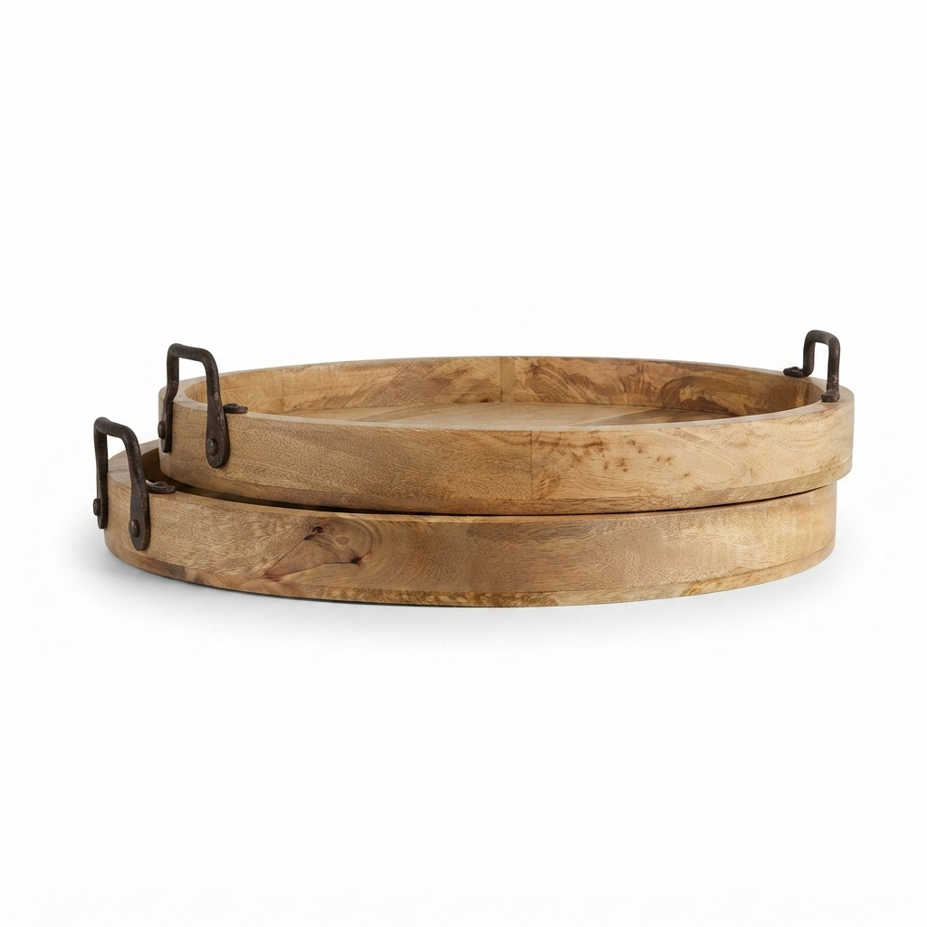 Erik Wood Tray w/Metal Handles — side view