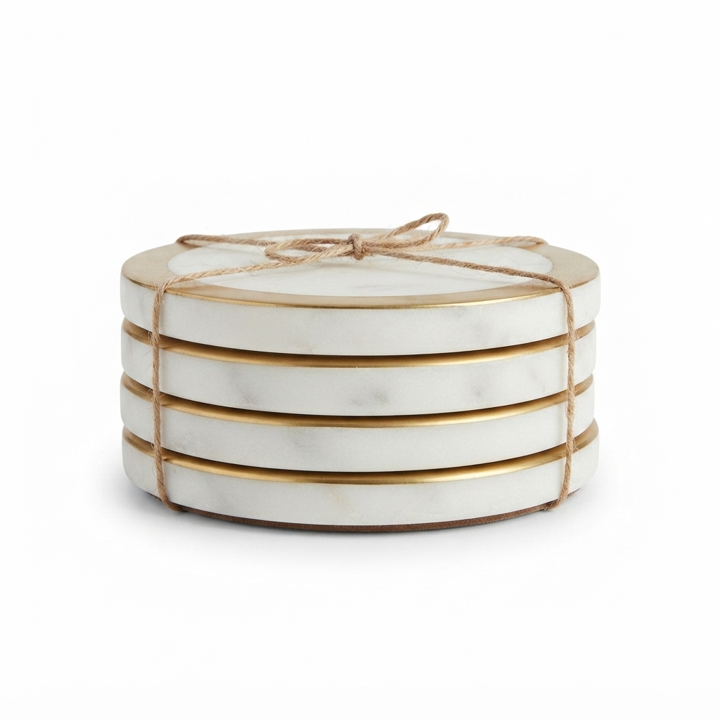 Circa S/4 Marble Brass Coasters 10cm White — side view