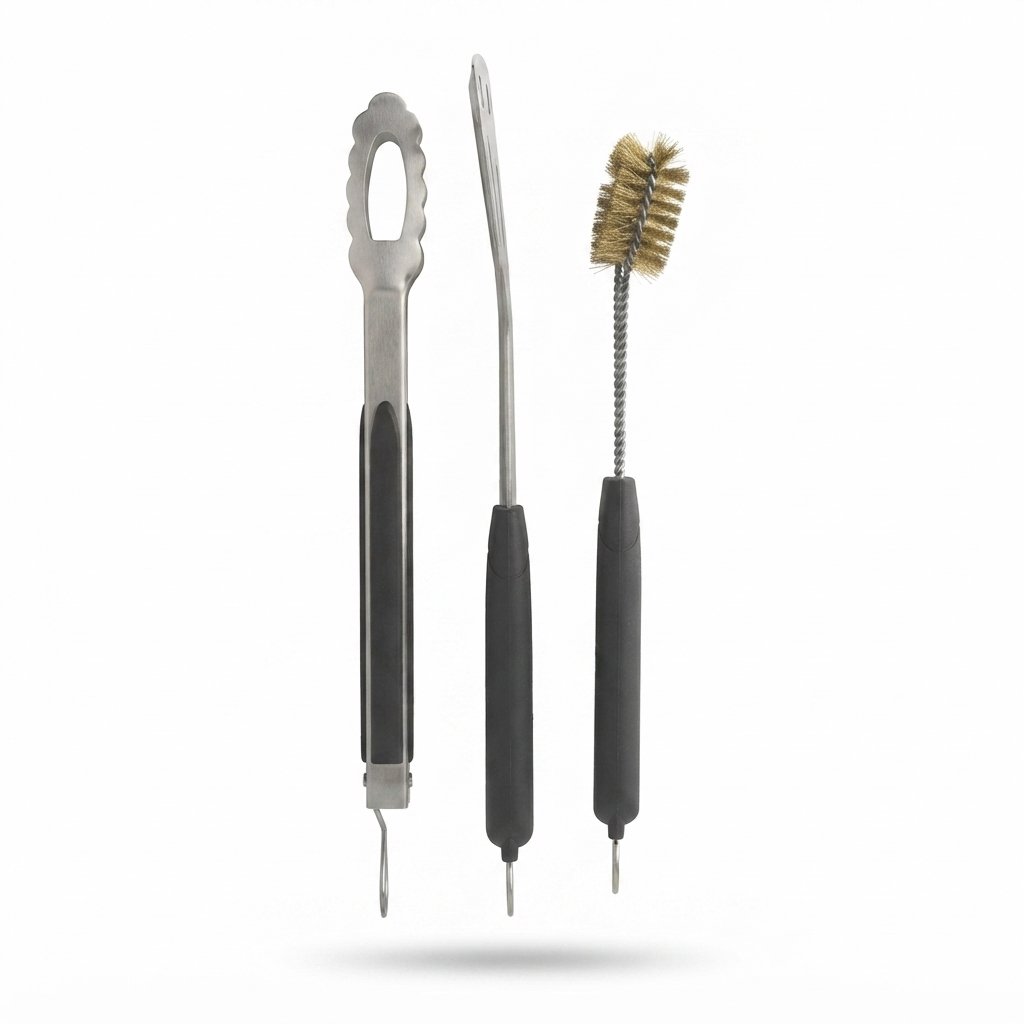 3 Piece Stainless Steel BBQ Toolset — side view