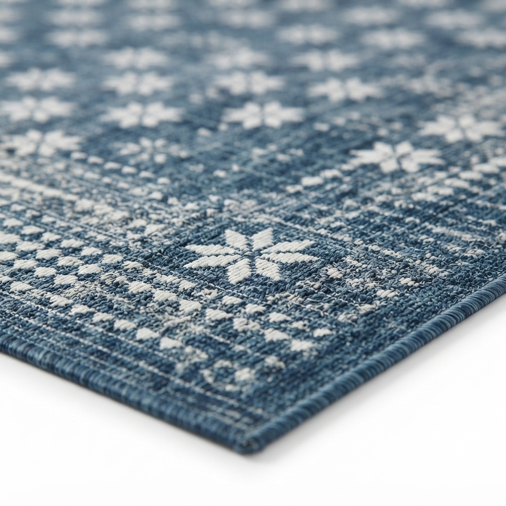 Pearl Blue Floral Polypropylene - Outdoor Rug — detail close-up