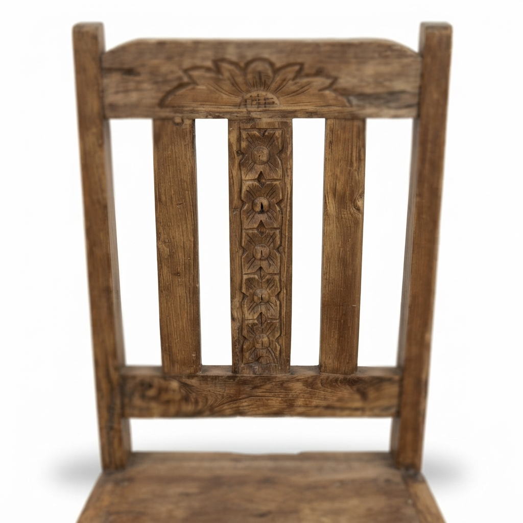 Teak Carved Side Chair — detail close-up