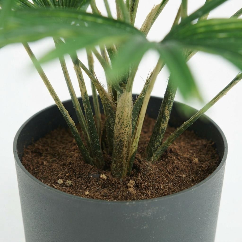 Baby Fan Palm Potted Bush w/17 Leaves 45cm — detail close-up