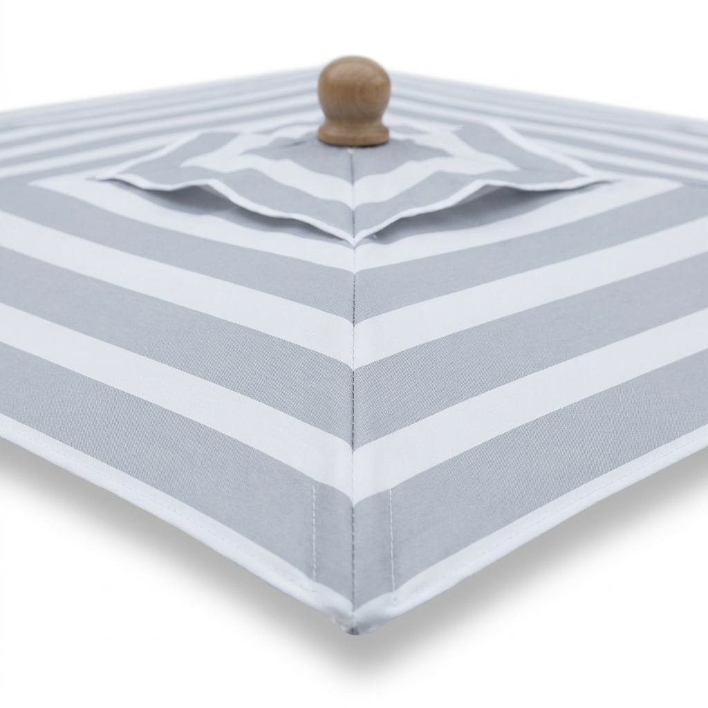 Replacement Canopy for 2m Bamboo Umbrella - Grey and White Stripe — detail close-up