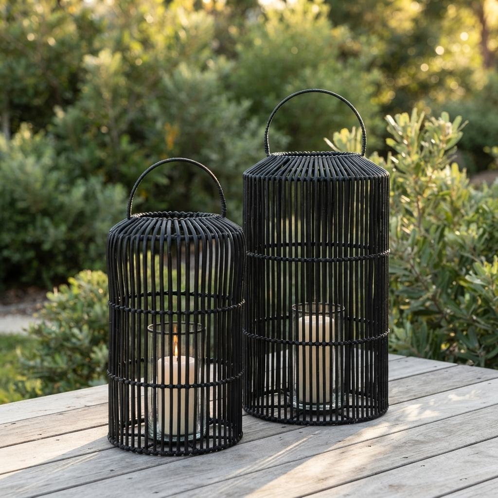 Toby Cylinder Lantern Black Large — outdoor setting