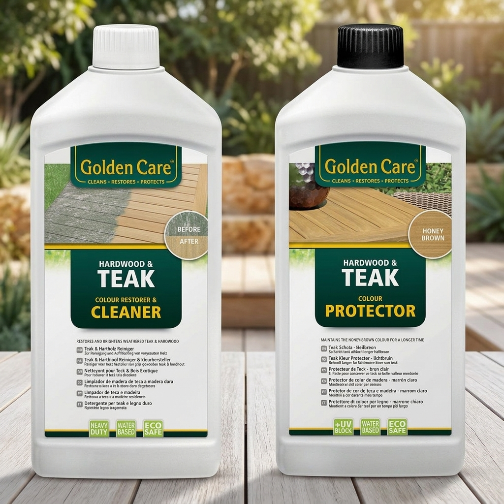 Golden Care Teak Cleaner and Teak Protector Pack — outdoor setting
