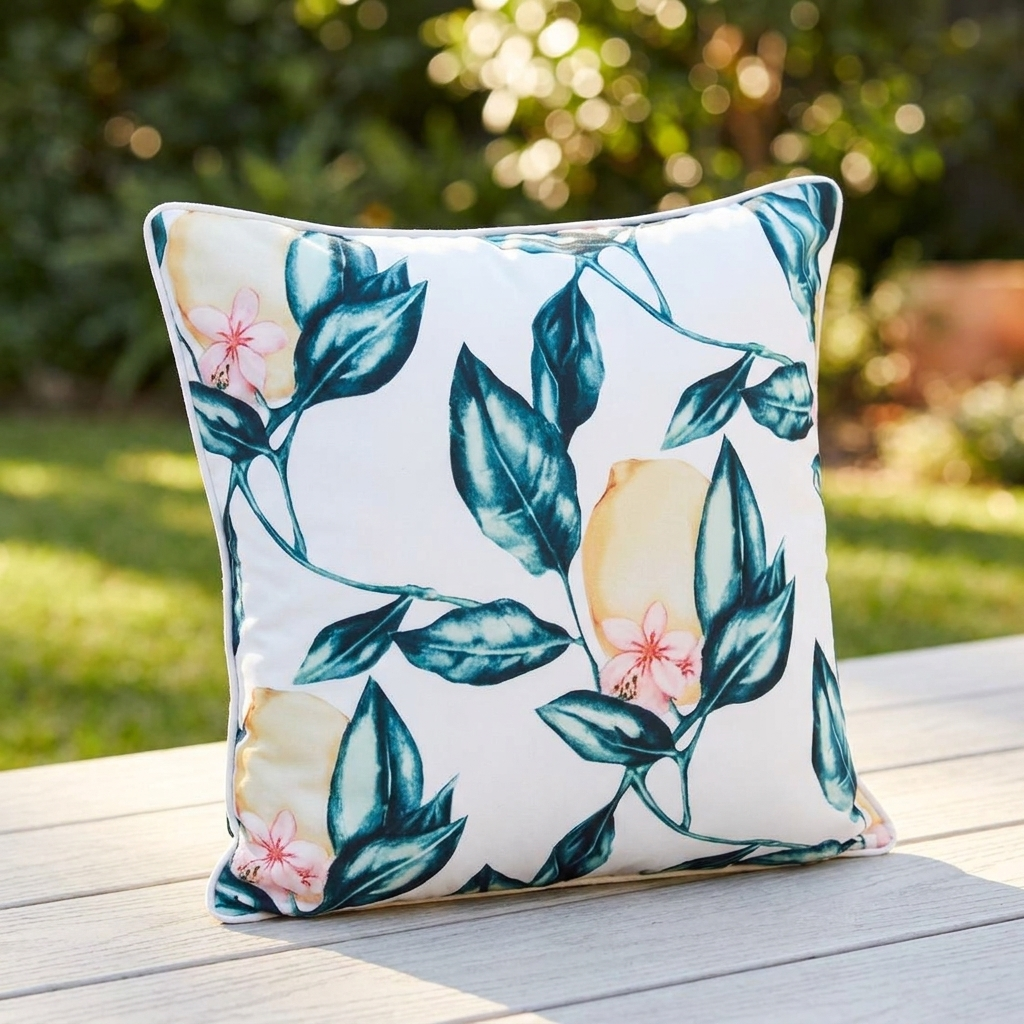 Wild Lemon White 45x45cm Outdoor Cushion — outdoor setting