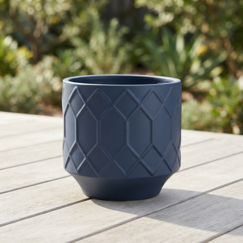 Izel Planter 19x18 Navy — outdoor setting