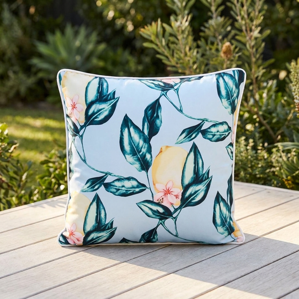 Wild Lemon Blue 45x45cm Outdoor Cushion — outdoor setting