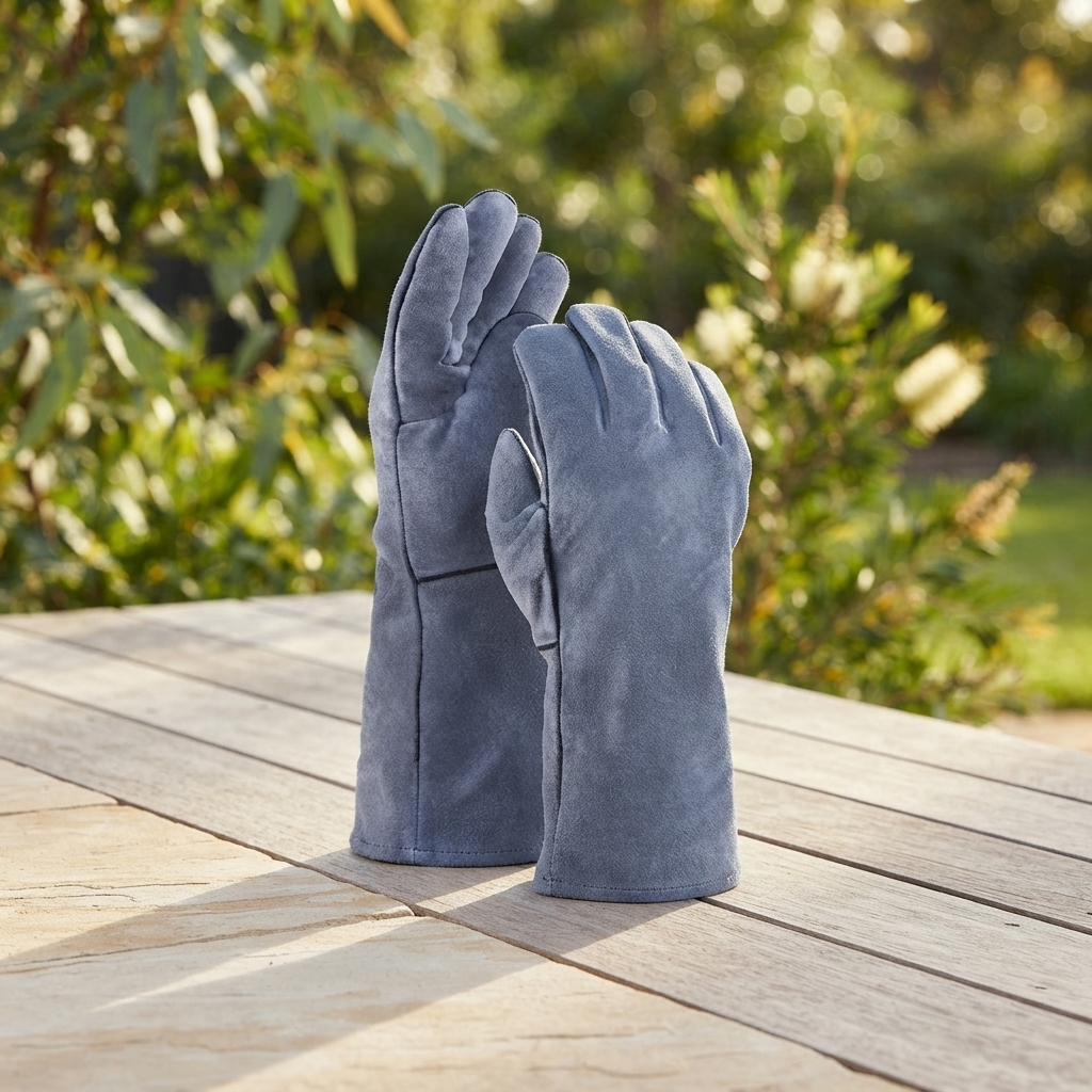Genuine Leather Barbecue Gloves — outdoor setting