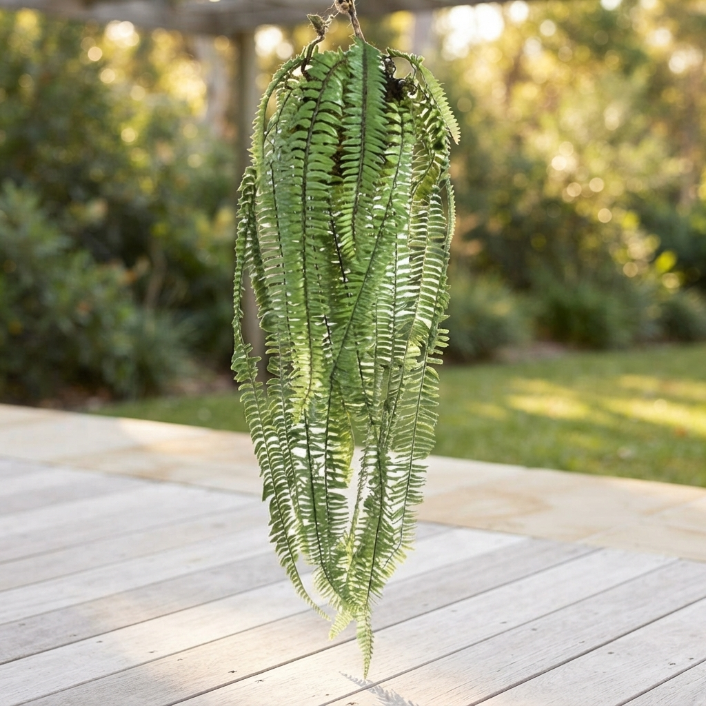 Large Hanging Fern - Green (100cm) — outdoor setting