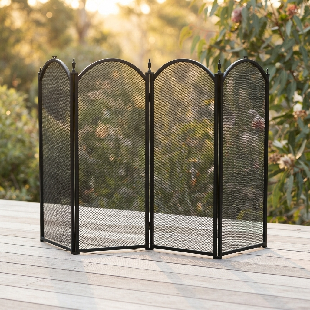 Fire Screen for Woodheaters - 4 Fold — outdoor setting
