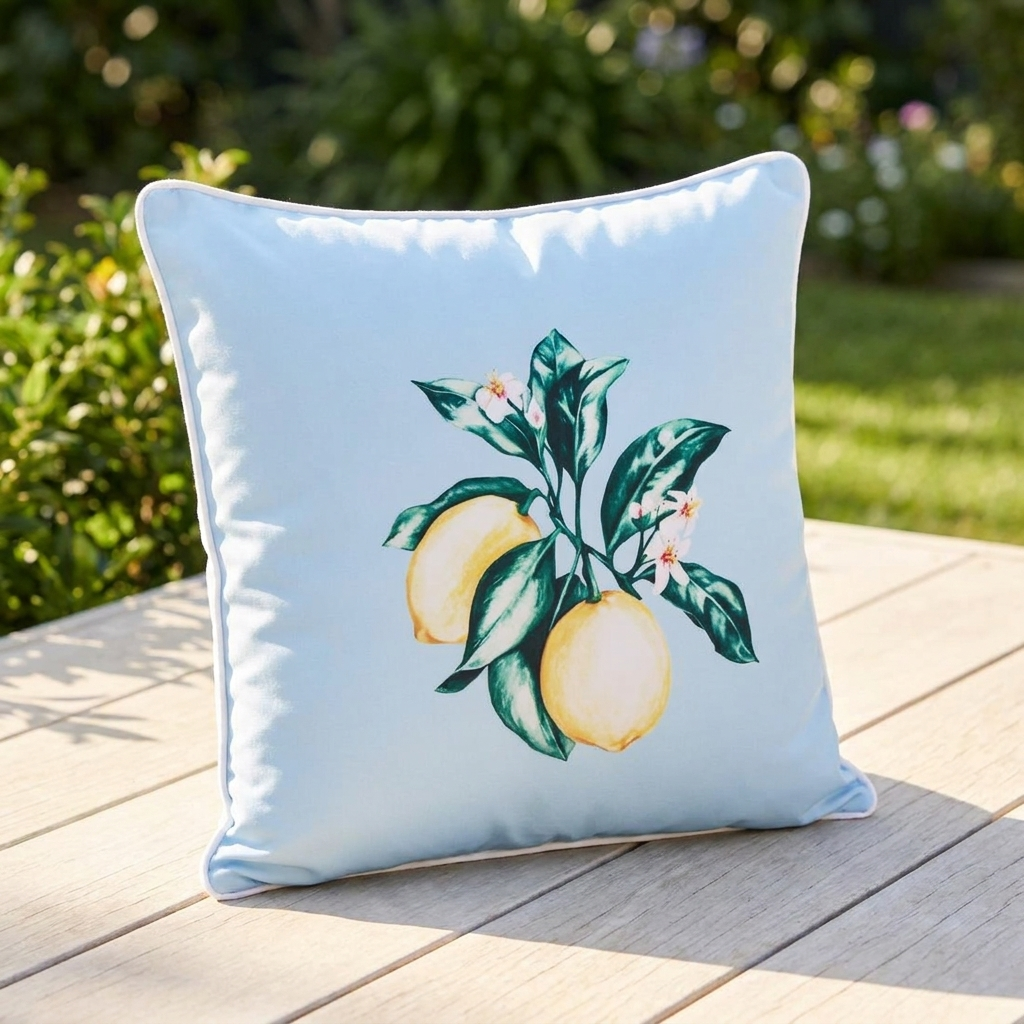 Citrus Blue 45x45cm Outdoor Cushion — outdoor setting