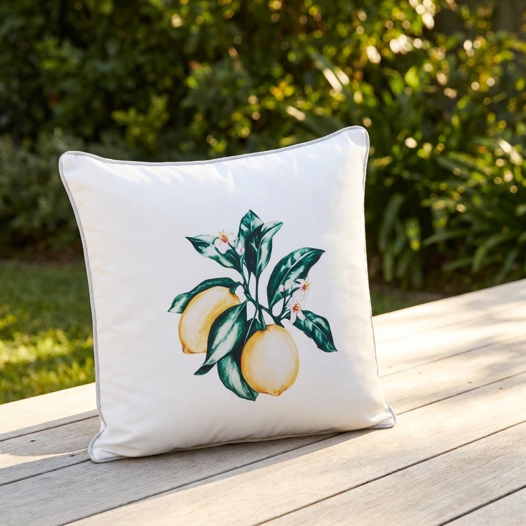 Citrus White 45x45cm Outdoor Cushion — outdoor setting