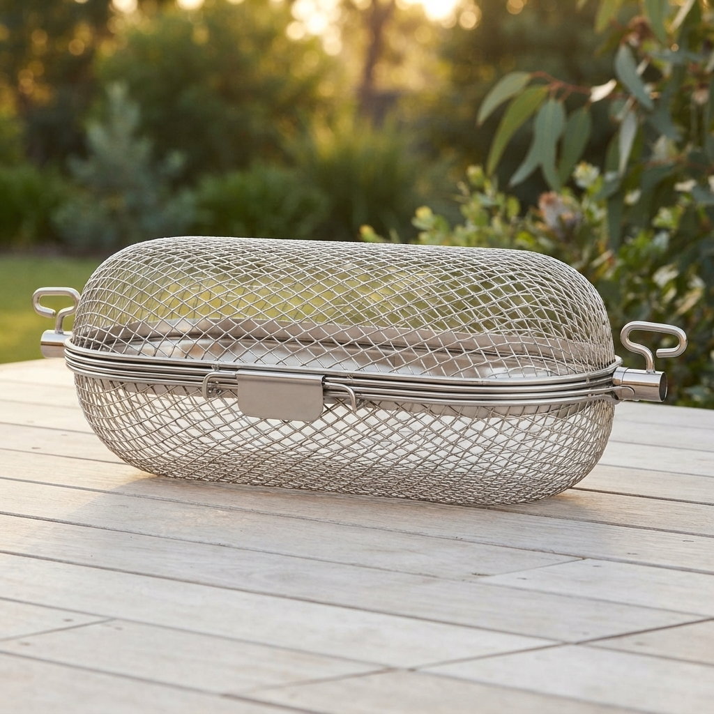 Pro Rotisserie Basket — outdoor setting