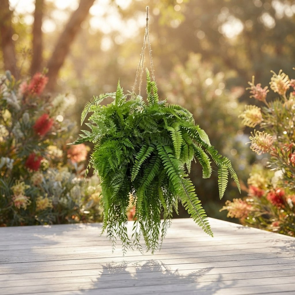 Fern Hanging - Artificial Plant (90cm) — outdoor setting