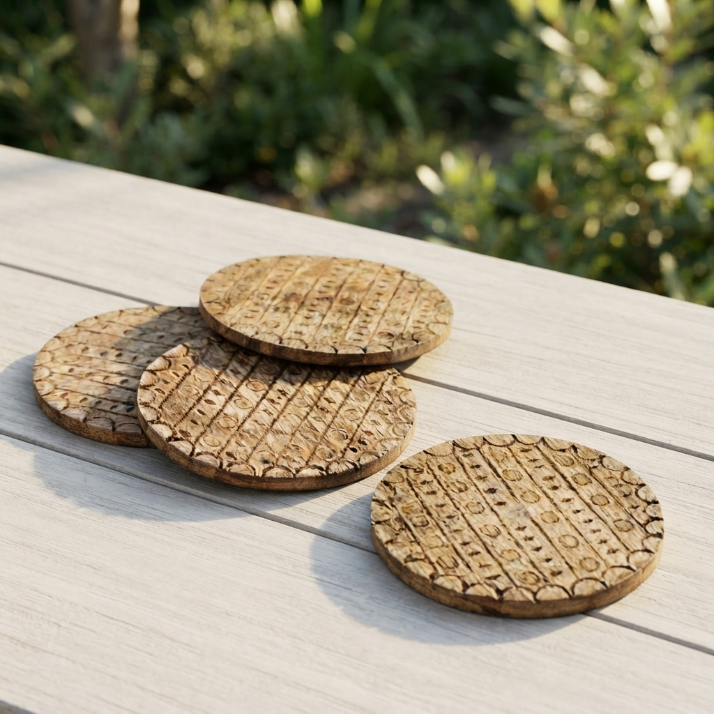 Set/4 MWood Coasters — outdoor setting