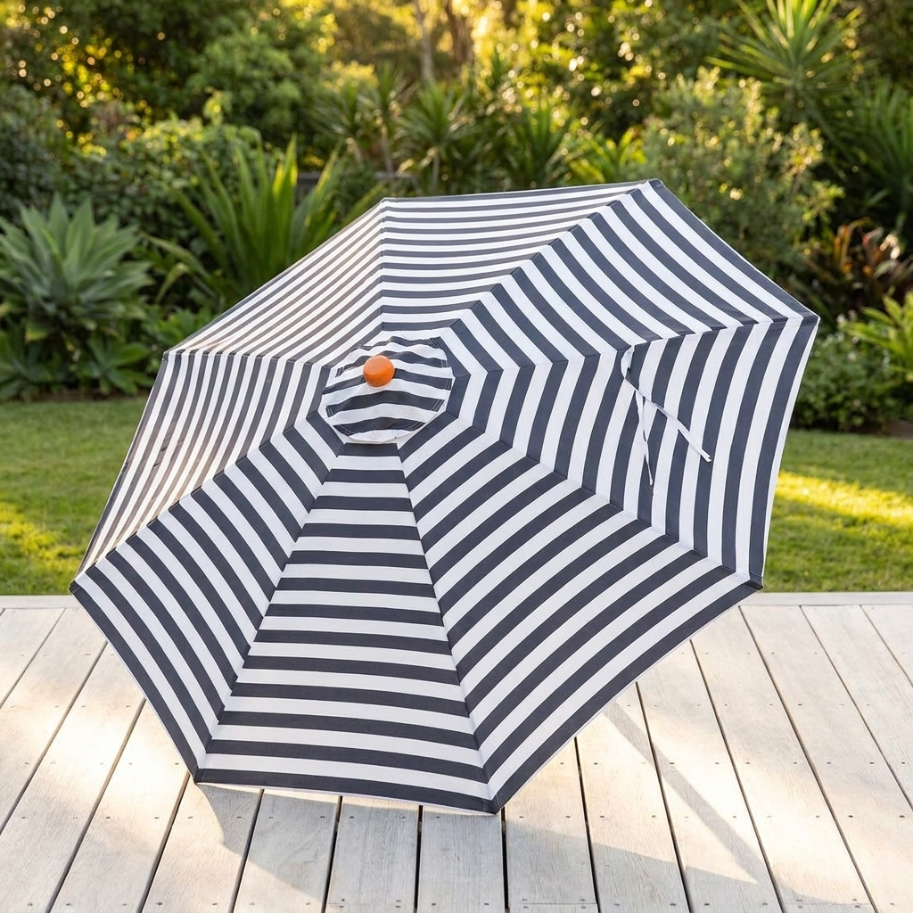 Replacement Canopy for 3m Aluminium Umbrella - Black and White Stripe — outdoor setting