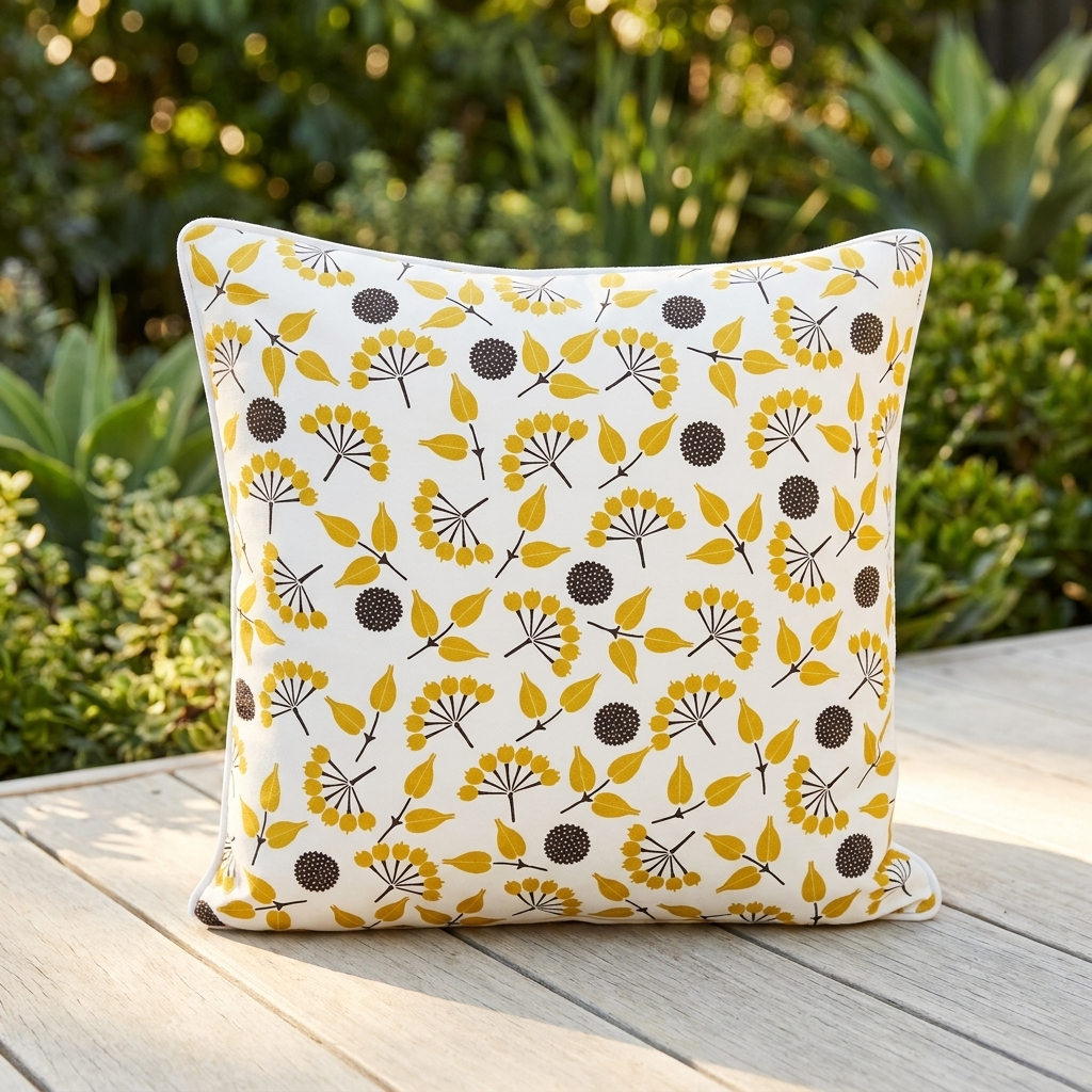 Popcorn Yellow 45x45cm Outdoor Cushion — outdoor setting