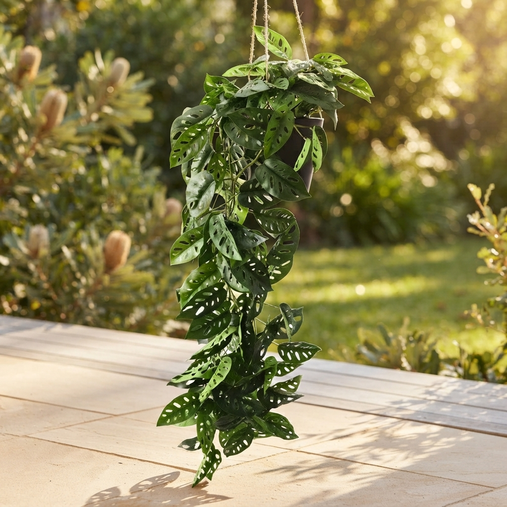 Monstera Adansonii Hanging Plant — outdoor setting