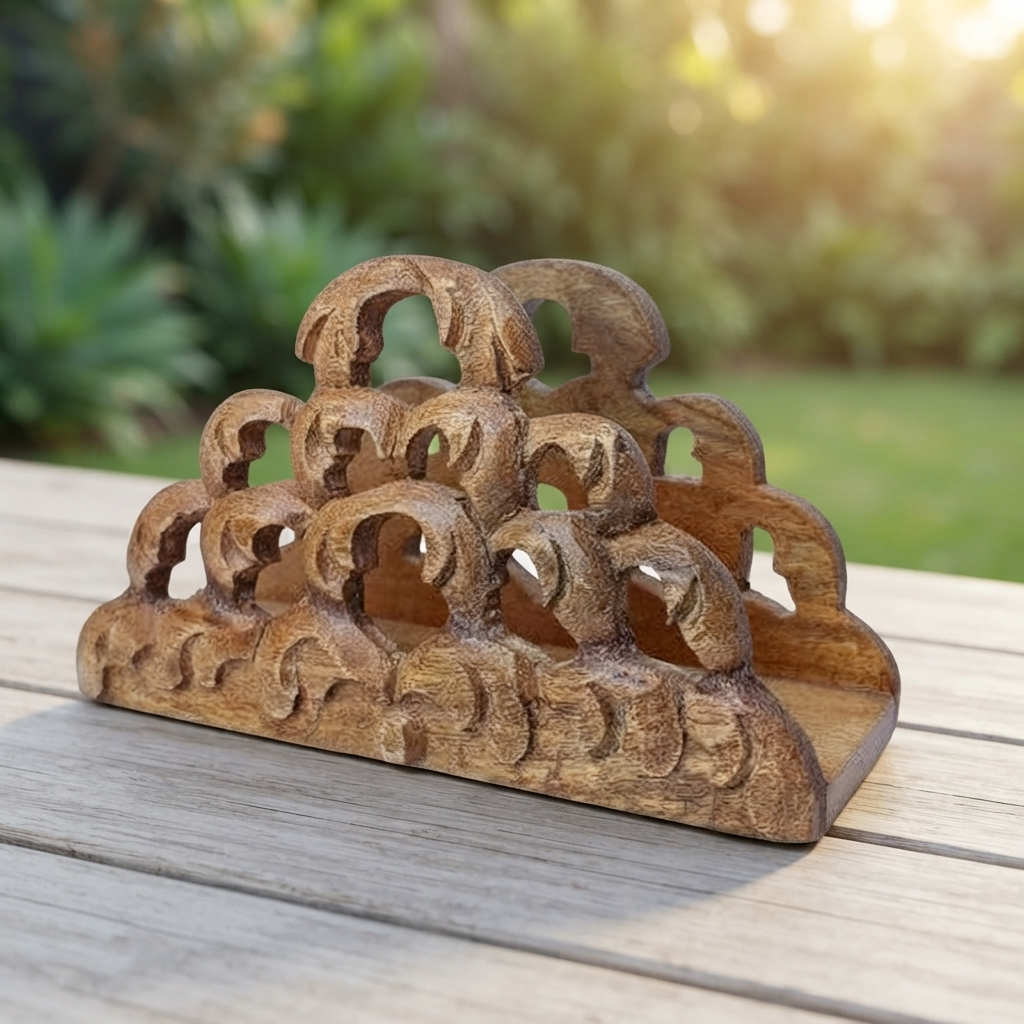 Mango Wood Napkin Holder Natural — outdoor setting