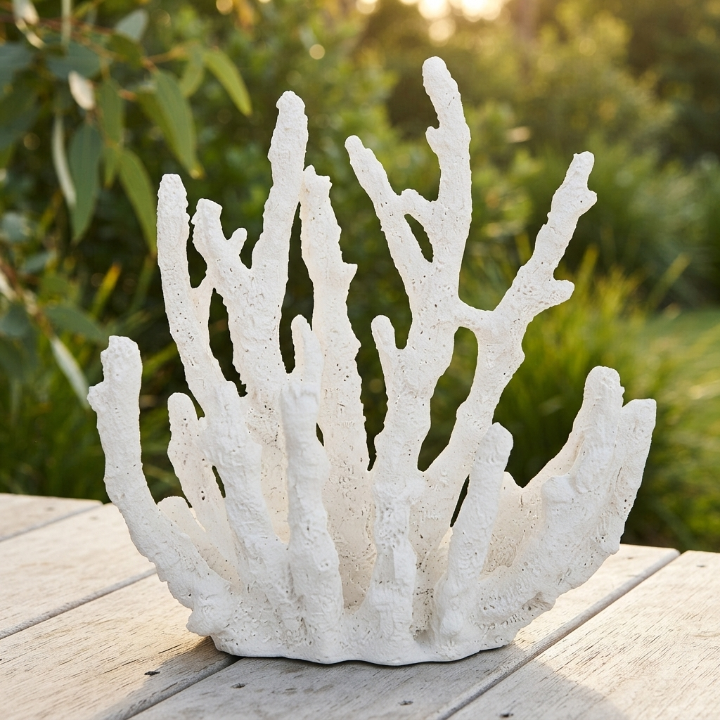 Finger Coral Resin Sculpture White — outdoor setting