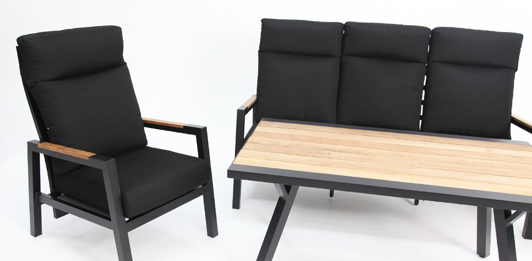 Esperance 4pc Lounge Setting with Sunbrella Fabric and Teak - Black