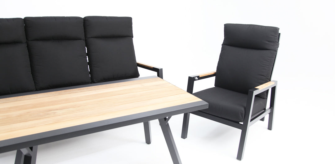Esperance 4pc Lounge Setting with Sunbrella Fabric and Teak - Black