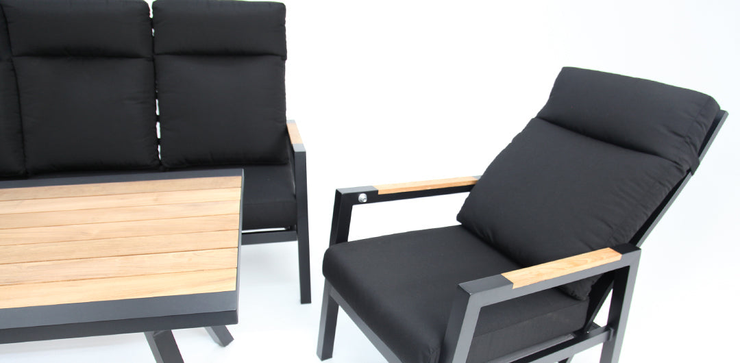 Esperance 4pc Lounge Setting with Sunbrella Fabric and Teak - Black