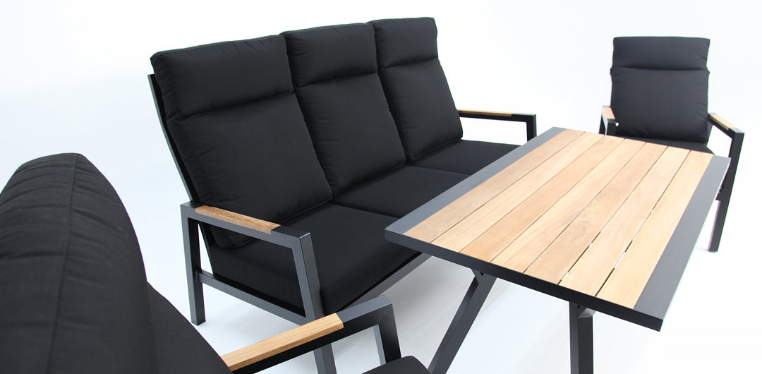 Esperance 4pc Lounge Setting with Sunbrella Fabric and Teak - Black