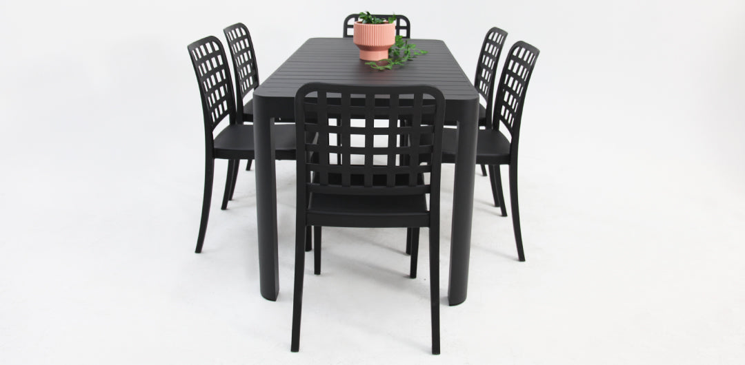 Frankie Azura 7pc Dining Set Armless - Black