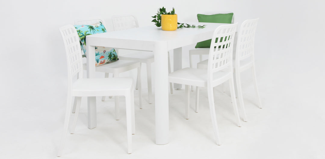 Frankie Azura 7pc Dining Set Armless - White