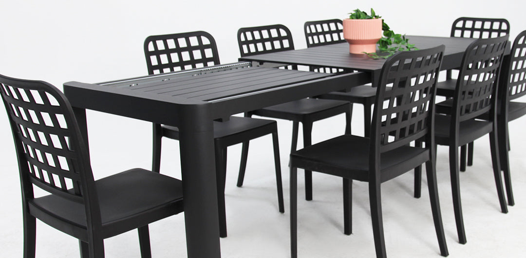 Frankie Azura 9pc Dining Set ARMLESS - Black