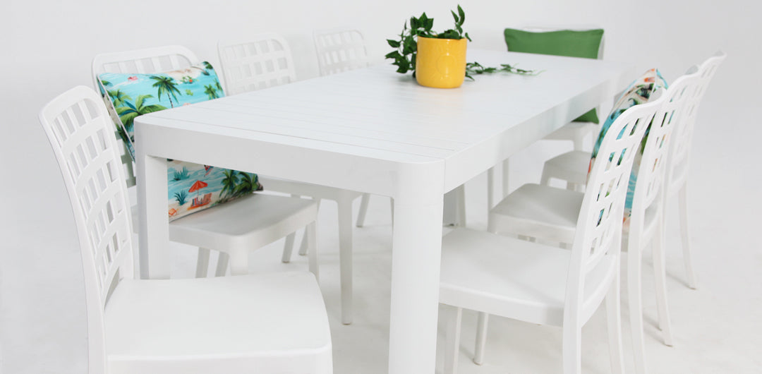 Frankie Azura 9pc Dining Set ARMLESS - White