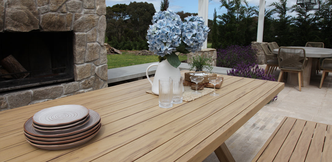 Ravenne 3pc Table and Bench Dining Setting - Timber Look