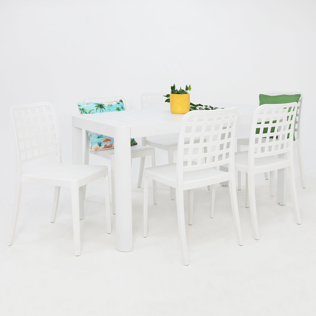 Frankie Azura 7pc Dining Set Armless - White