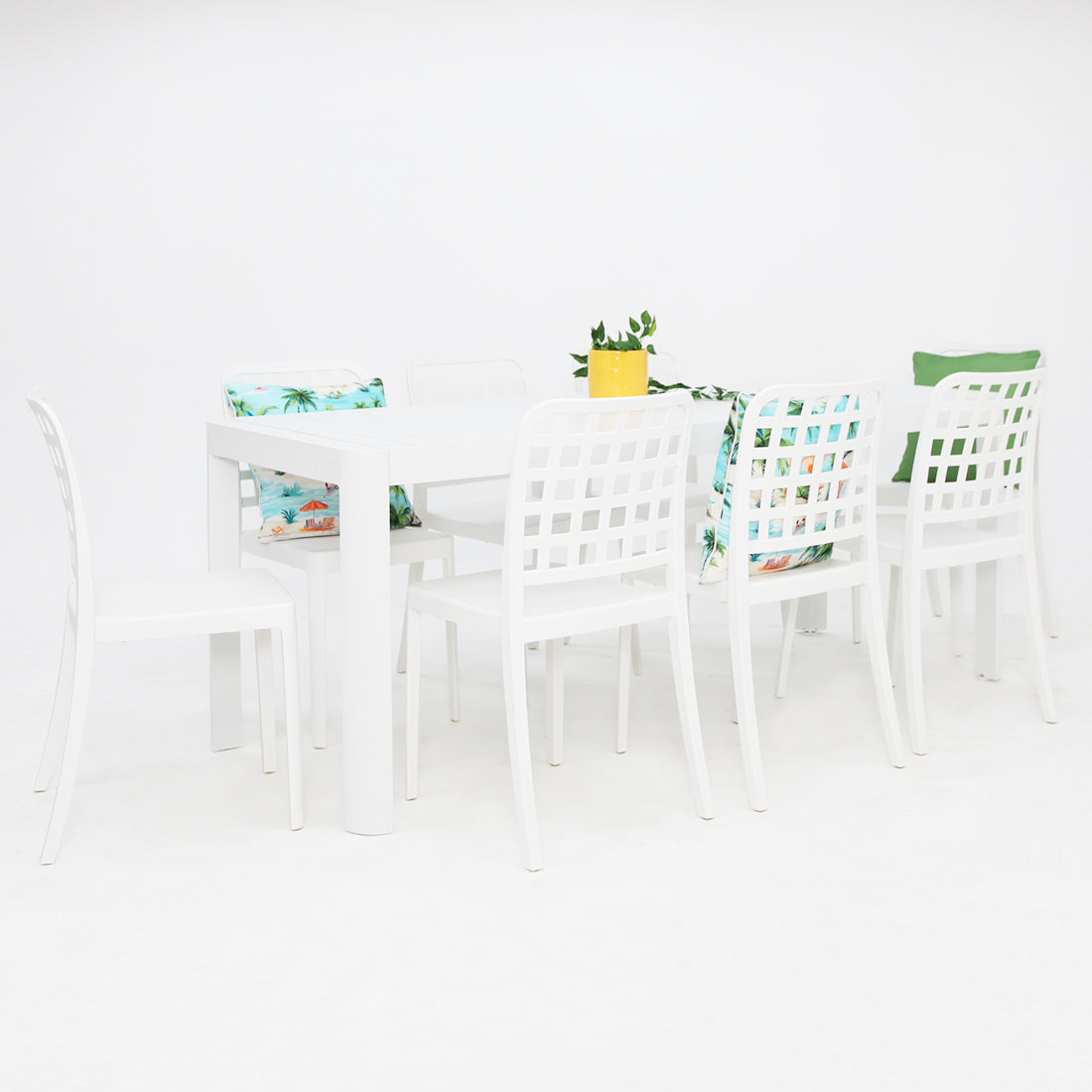 Frankie Azura 9pc Dining Set ARMLESS - White