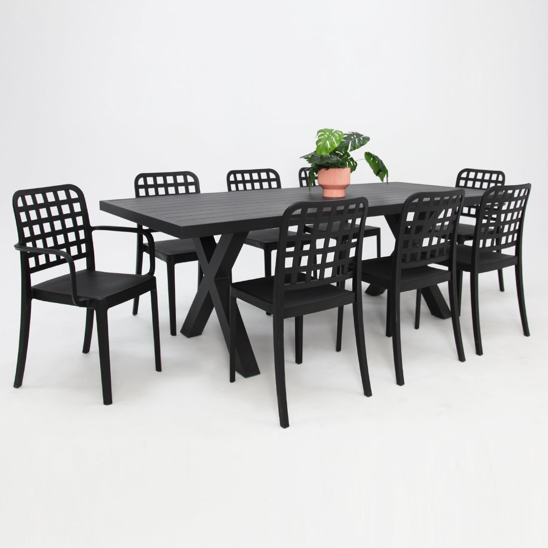 Ravenne Frankie 9pc Dining Setting with 2 x Armchairs - Black