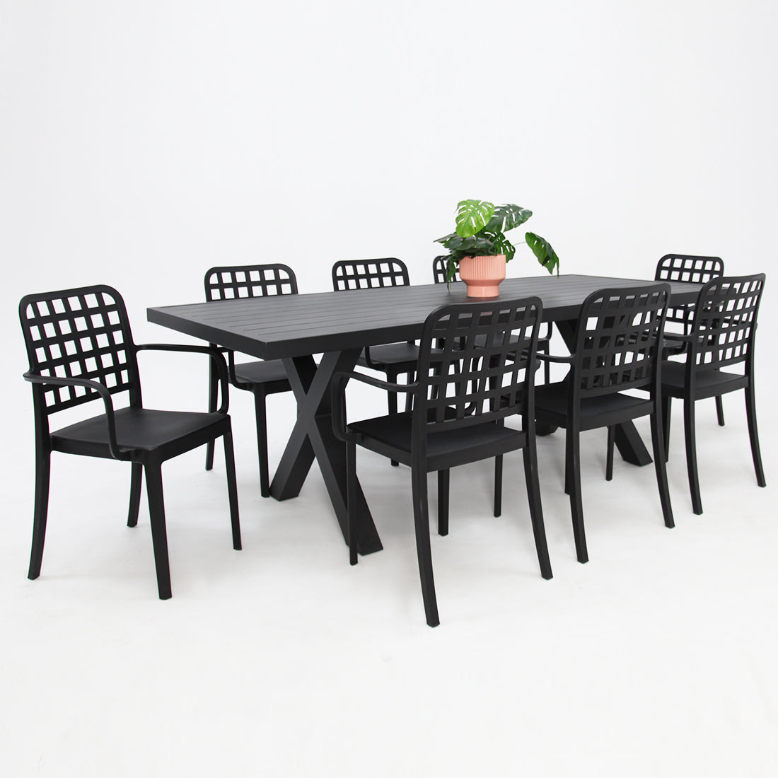 Ravenne Frankie 9pc Armchair Dining Set - Black