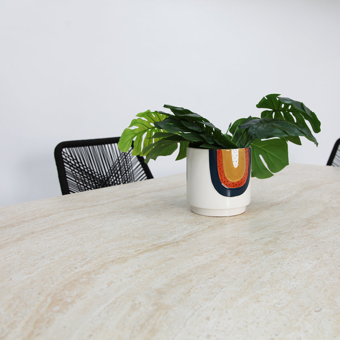 Veltis Albenga 7pc Travertine Dining Setting - Black