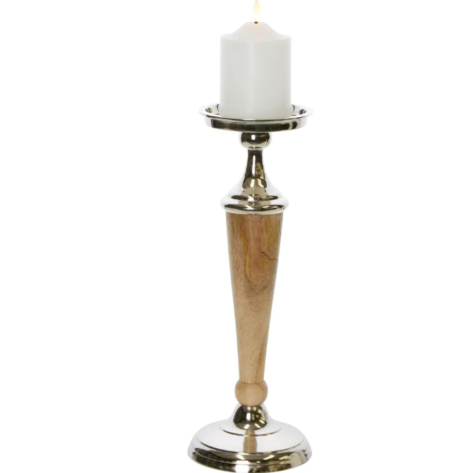 Atlas Aluminium Wooden Candle Holder Small
